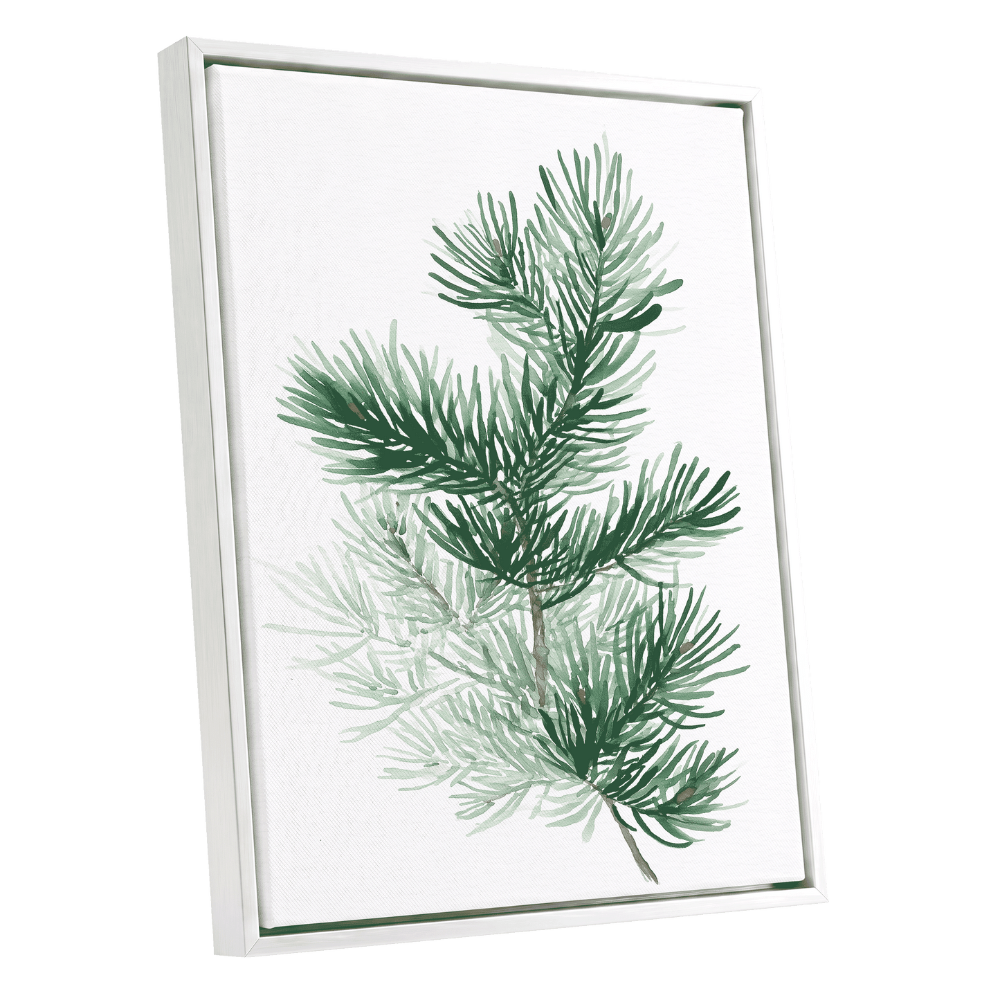 Evergreen Whispers – white framed canvas option
