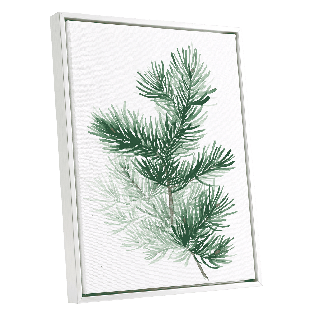 Evergreen Whispers – white framed canvas option