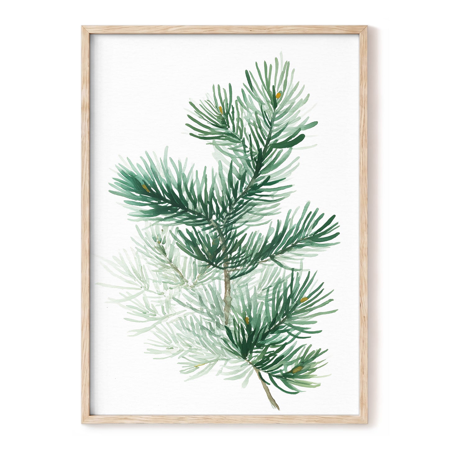 Evergreen Whispers – green, white, brown nature wall art, front view