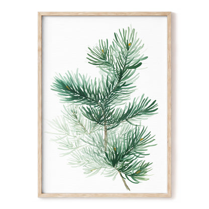 Evergreen Whispers – green, white, brown nature wall art, front view