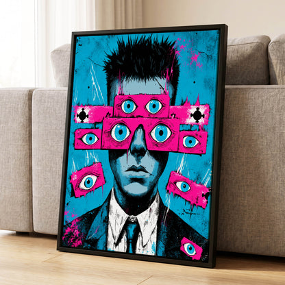 Eyes Wide Open, blue, pink, black abstract wall art displayed in a styled interior, gallery view 1