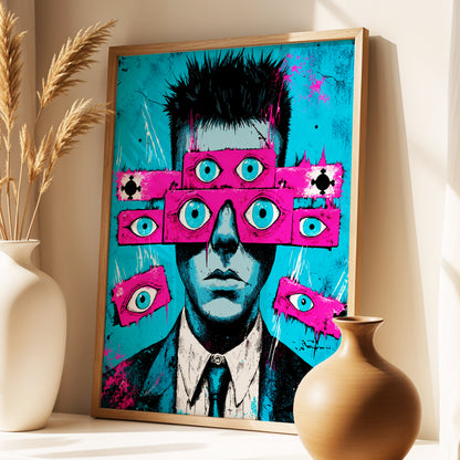 Eyes Wide Open, blue, pink, black abstract wall art displayed in a styled interior, gallery view 4