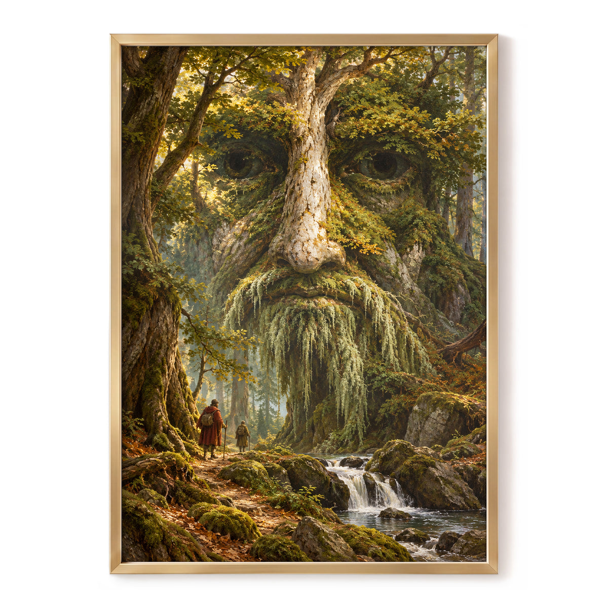 Face of the Forest, green, brown, gold nature wall art, front artwork view