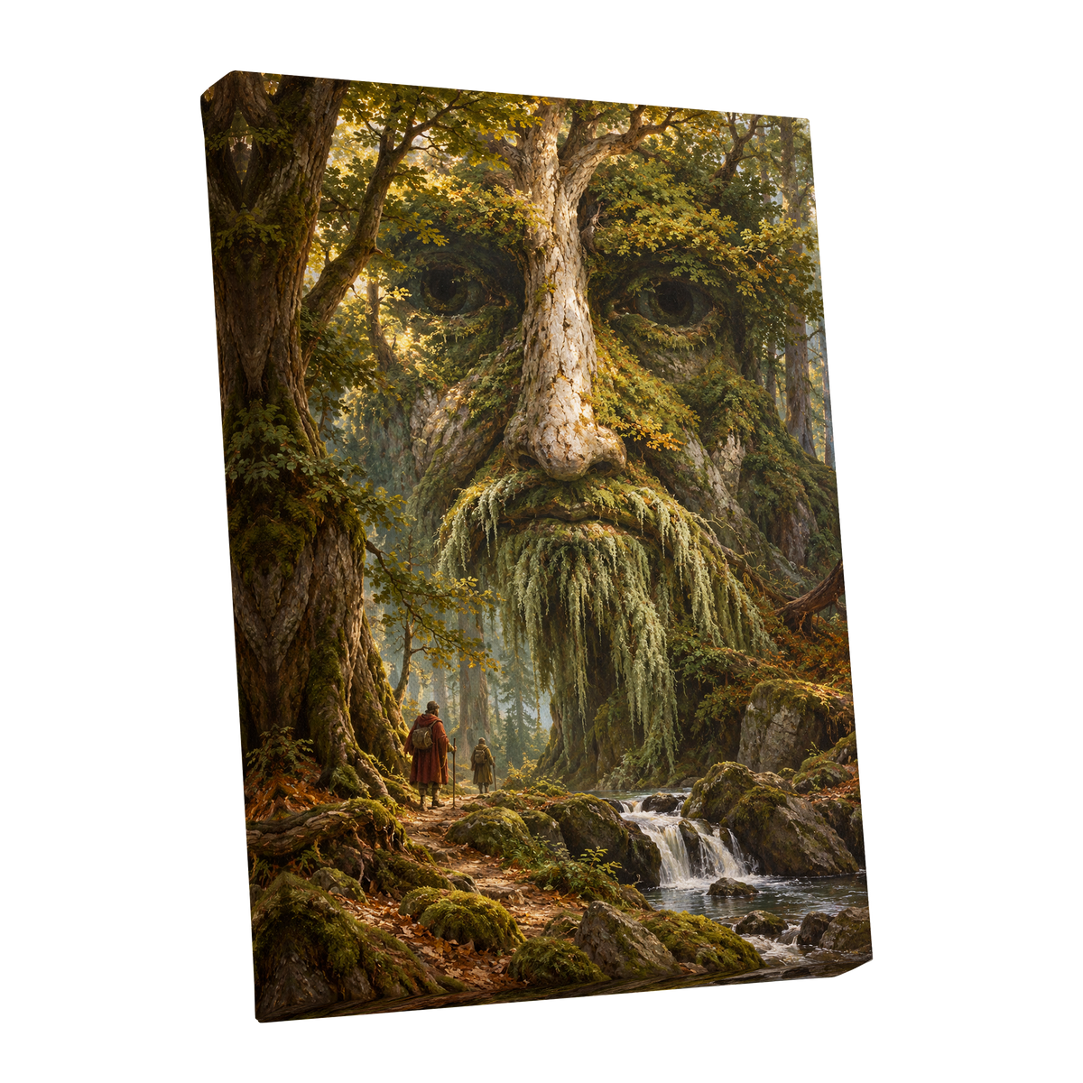 Face of the Forest, green, brown, gold nature wall art shown as a stretched canvas wall art