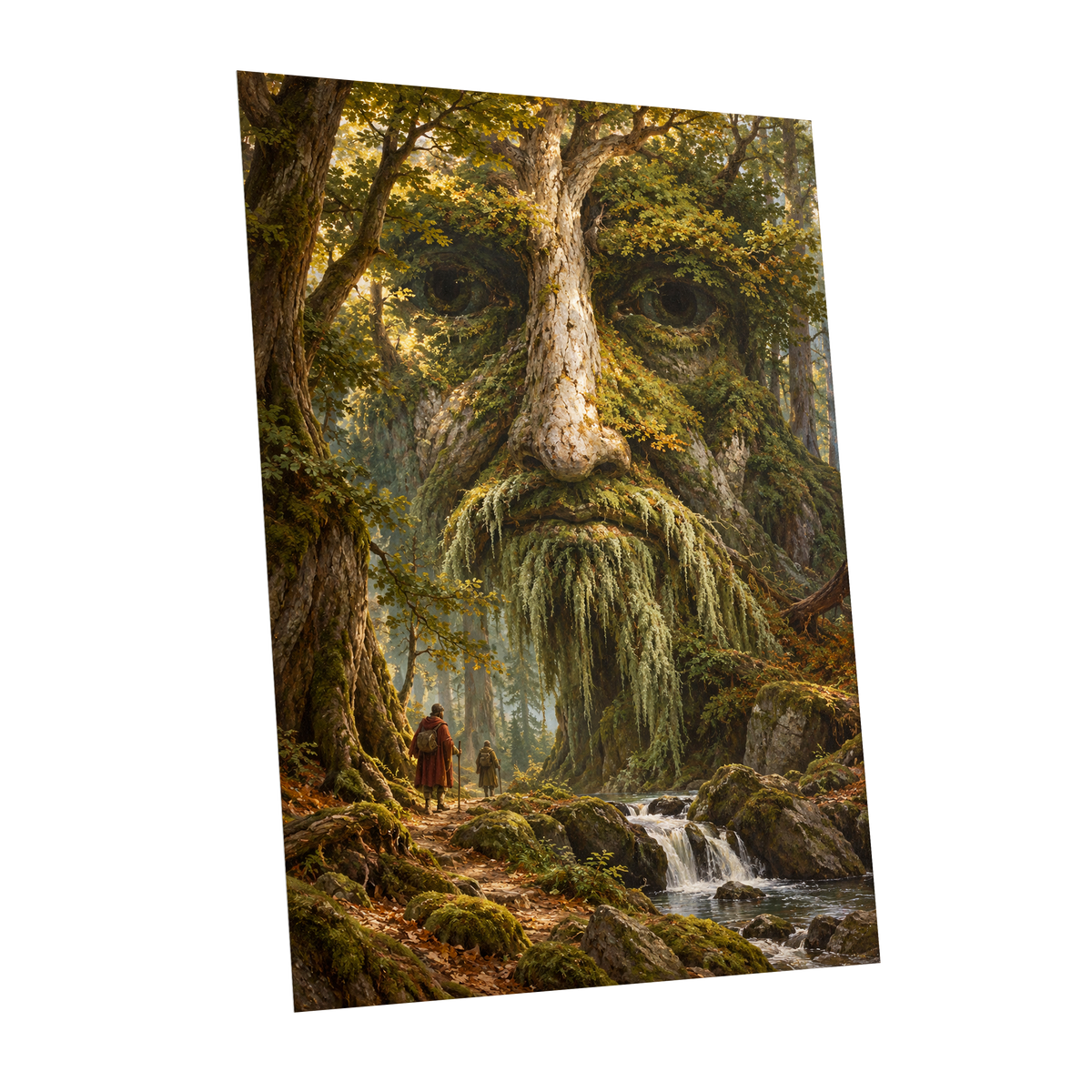 Face of the Forest, green, brown, gold nature wall art shown as a unframed poster wall art print