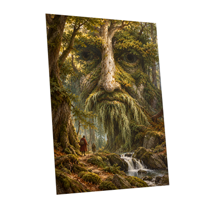 Face of the Forest, green, brown, gold nature wall art shown as a unframed poster wall art print