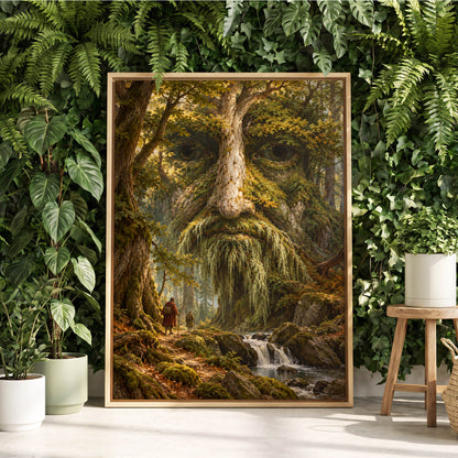 Face of the Forest, green, brown, gold nature wall art displayed in a styled interior, gallery view 2