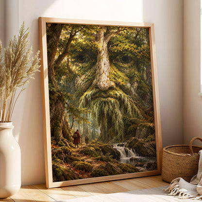 Face of the Forest, green, brown, gold nature wall art displayed in a styled interior, gallery view 4