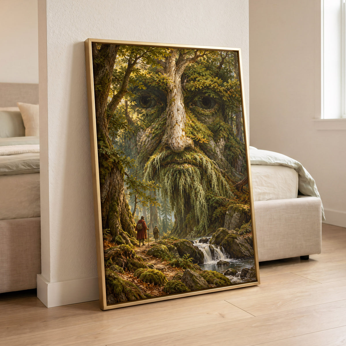 Face of the Forest, green, brown, gold nature wall art displayed in a styled interior, gallery view 6