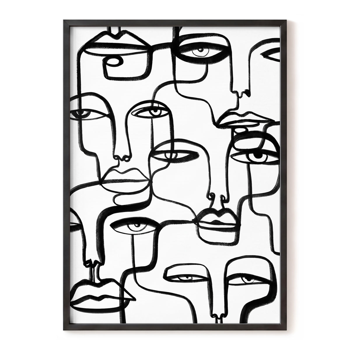 Faces in the Crowd, black, white minimalist wall art, front artwork view