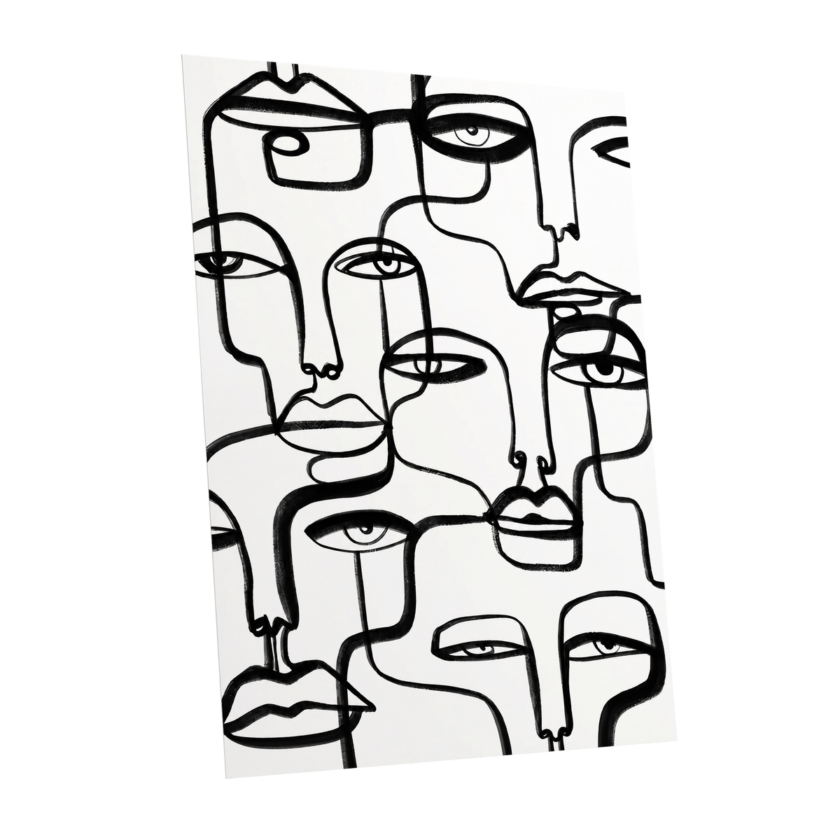 Faces in the Crowd, black, white minimalist wall art shown as a unframed poster wall art print