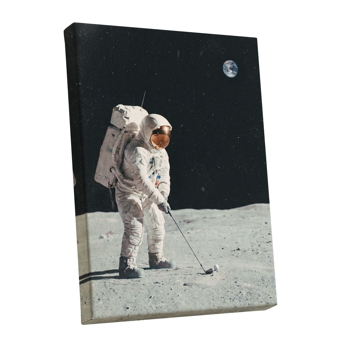 Fairway Among the Stars, black, white, gray minimalist wall art shown as a stretched canvas wall art