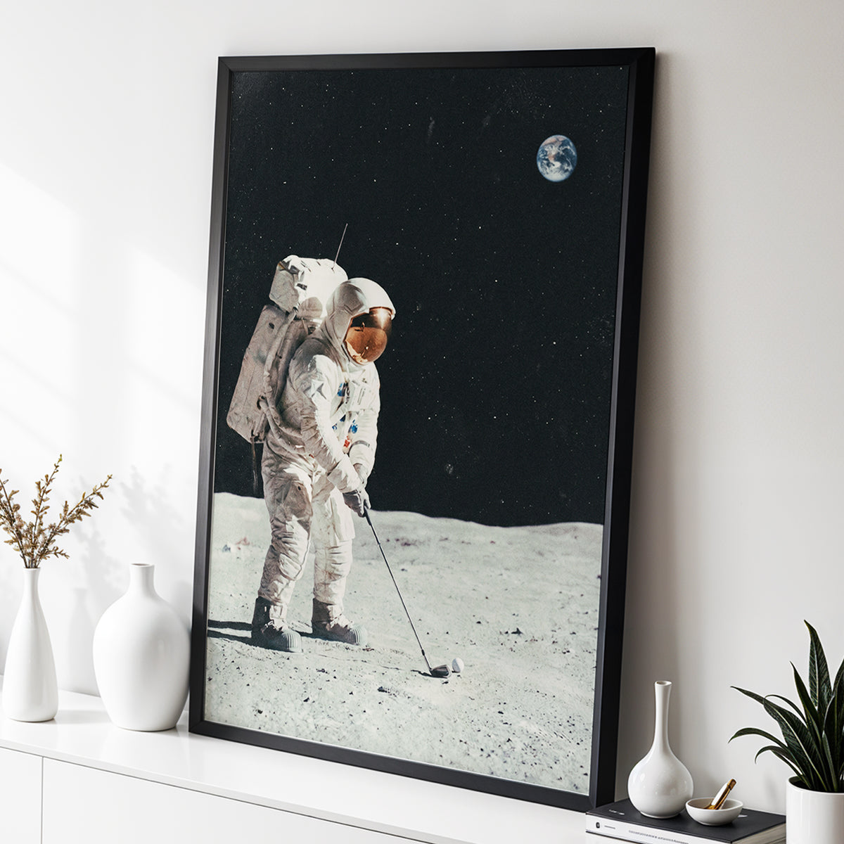 Fairway Among the Stars, black, white, gray minimalist wall art displayed in a styled interior, gallery view 2