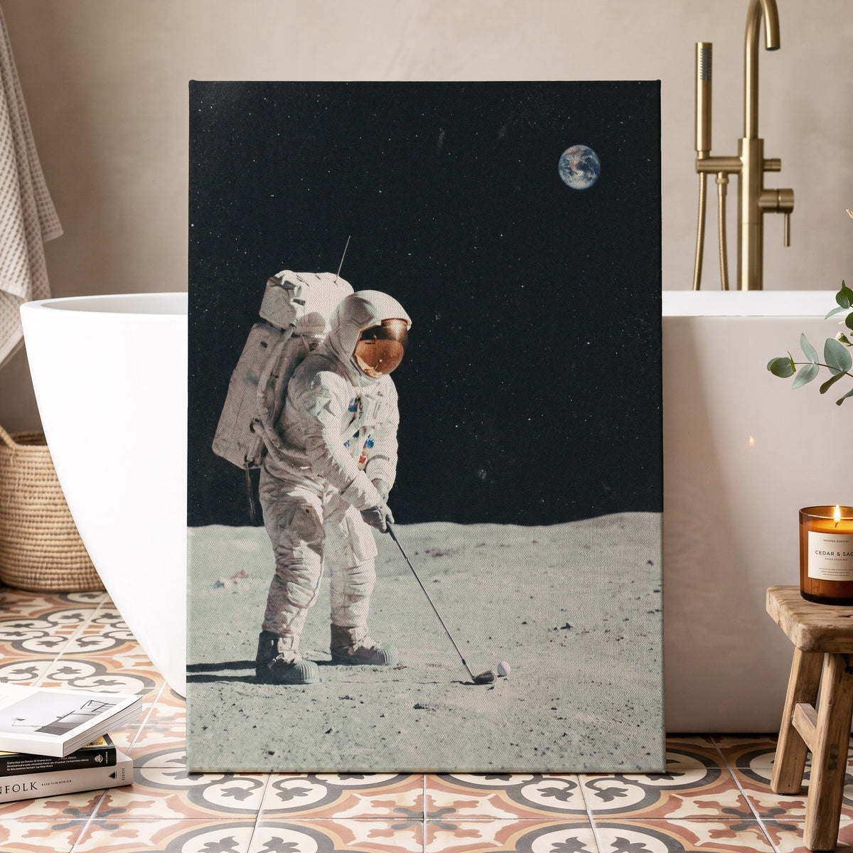 Fairway Among the Stars, black, white, gray minimalist wall art displayed in a styled interior, gallery view 3