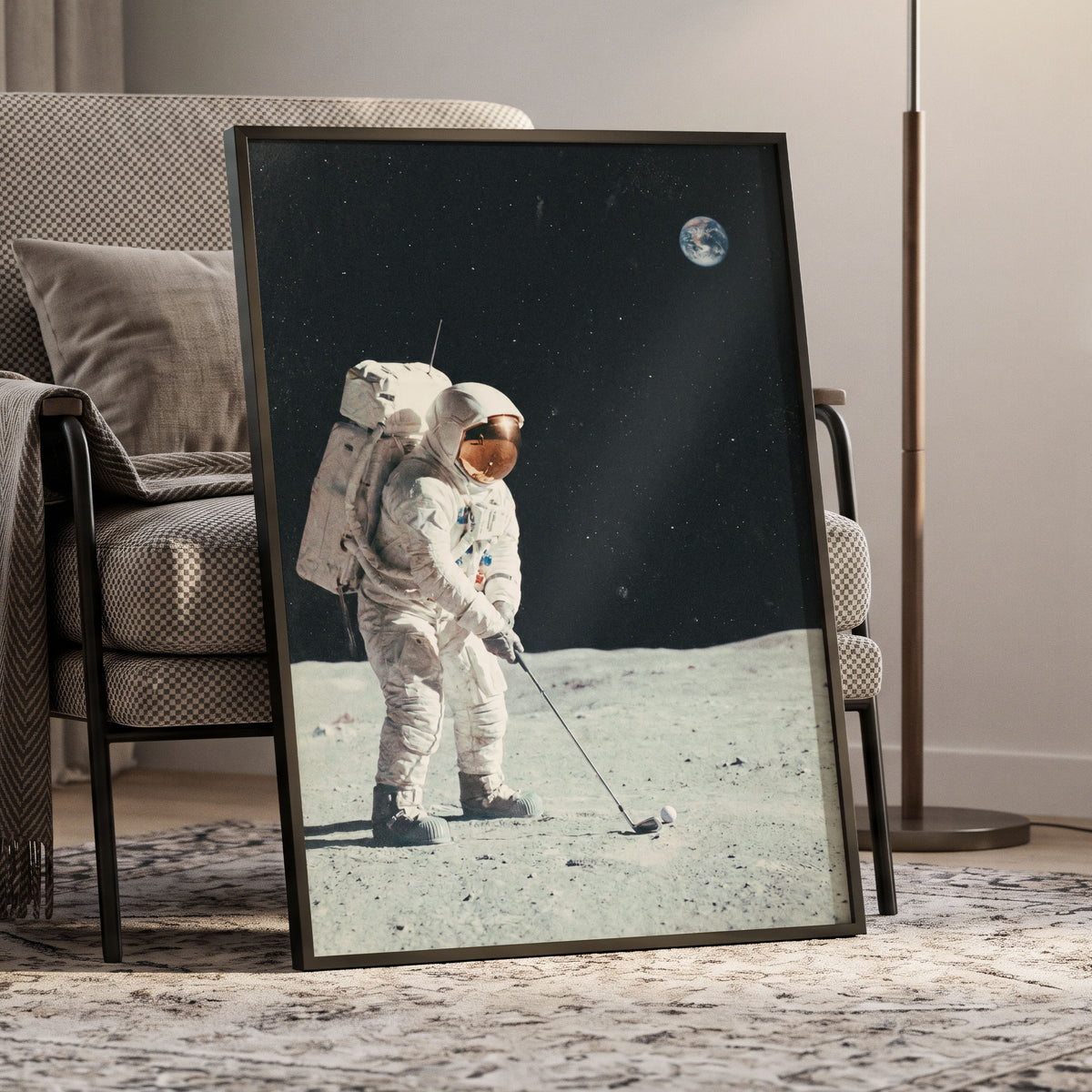 Fairway Among the Stars, black, white, gray minimalist wall art displayed in a styled interior, gallery view 6