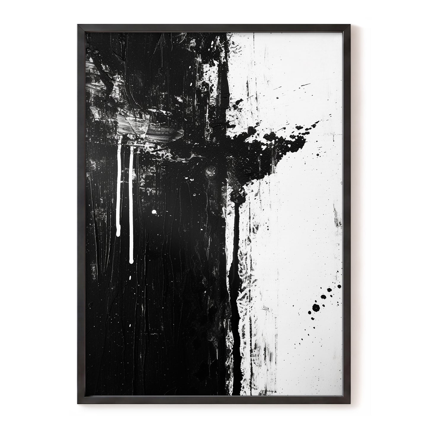 Fault Line Nocturne, black, white, gray abstract wall art, front artwork view