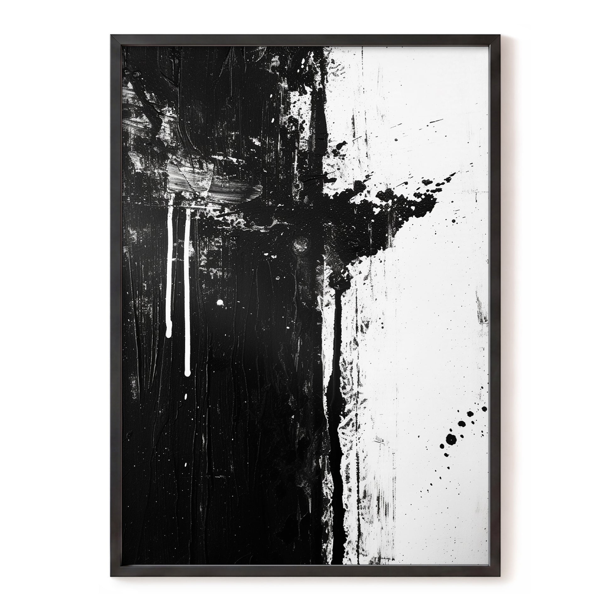 Fault Line Nocturne, black, white, gray abstract wall art, front artwork view