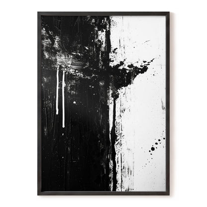 Fault Line Nocturne, black, white, gray abstract wall art, front artwork view
