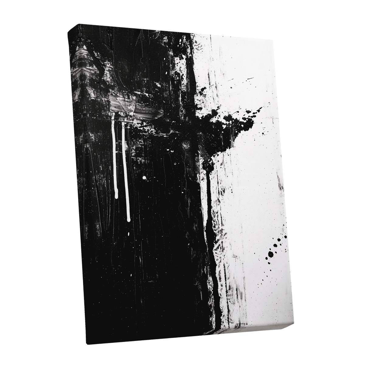 Fault Line Nocturne, black, white, gray abstract wall art shown as a stretched canvas wall art