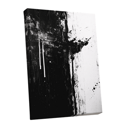 Fault Line Nocturne, black, white, gray abstract wall art shown as a stretched canvas wall art