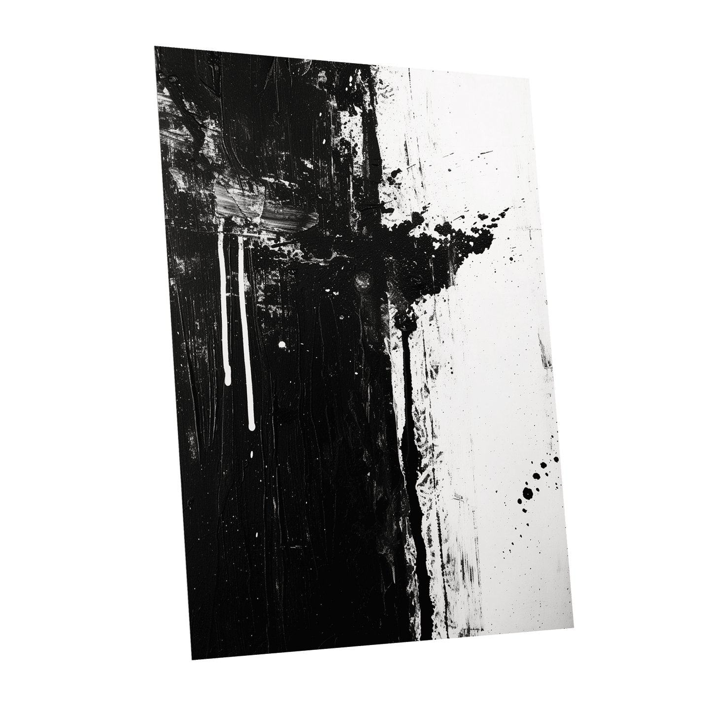 Fault Line Nocturne, black, white, gray abstract wall art shown as a unframed poster wall art print