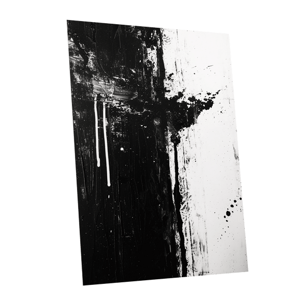 Fault Line Nocturne, black, white, gray abstract wall art shown as a unframed poster wall art print