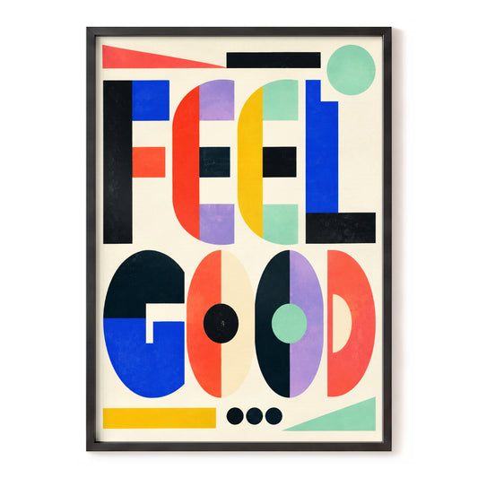Feel Good Geometry, beige, black, red abstract wall art, front artwork view
