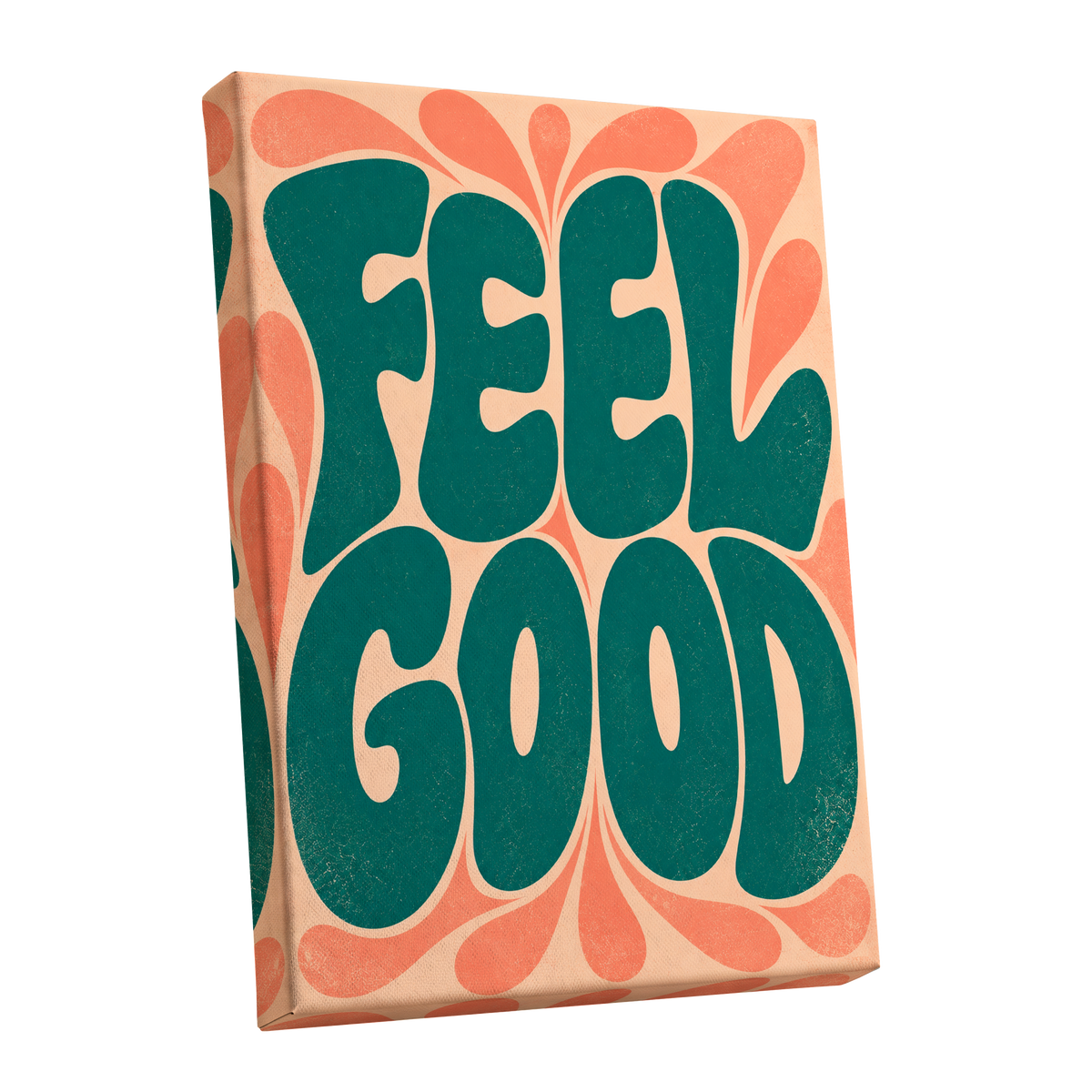 Feel Good Groove, green, orange, beige abstract wall art shown as a stretched canvas wall art
