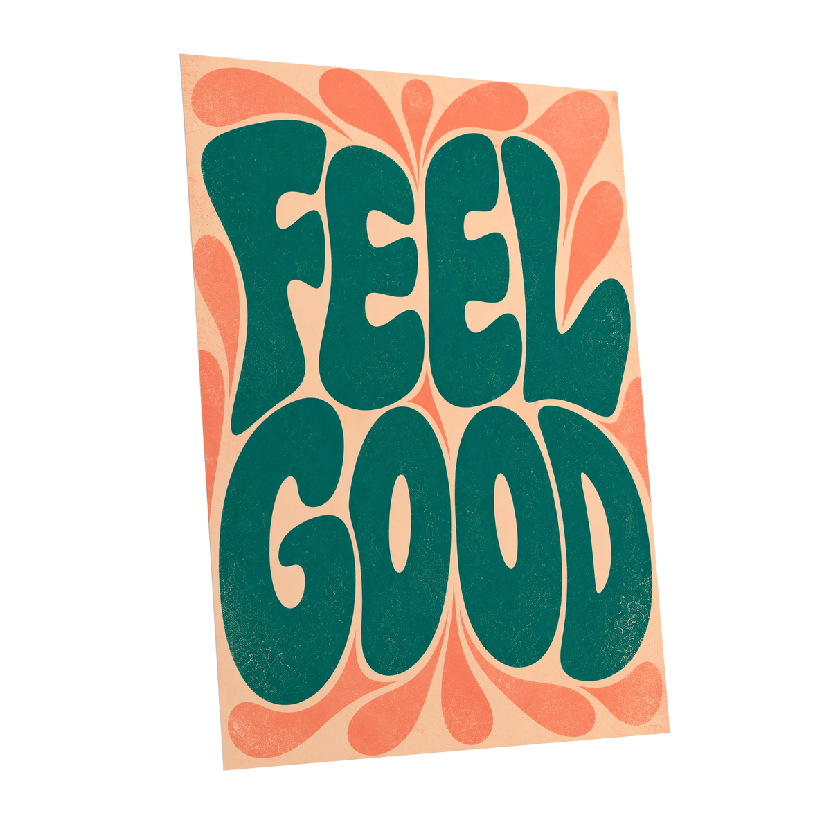Feel Good Groove, green, orange, beige abstract wall art shown as a unframed poster wall art print