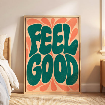 Feel Good Groove, green, orange, beige abstract wall art displayed in a styled interior, gallery view 6