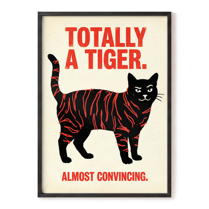 Feline in Tiger Mode, black, red, beige nature wall art, front artwork view