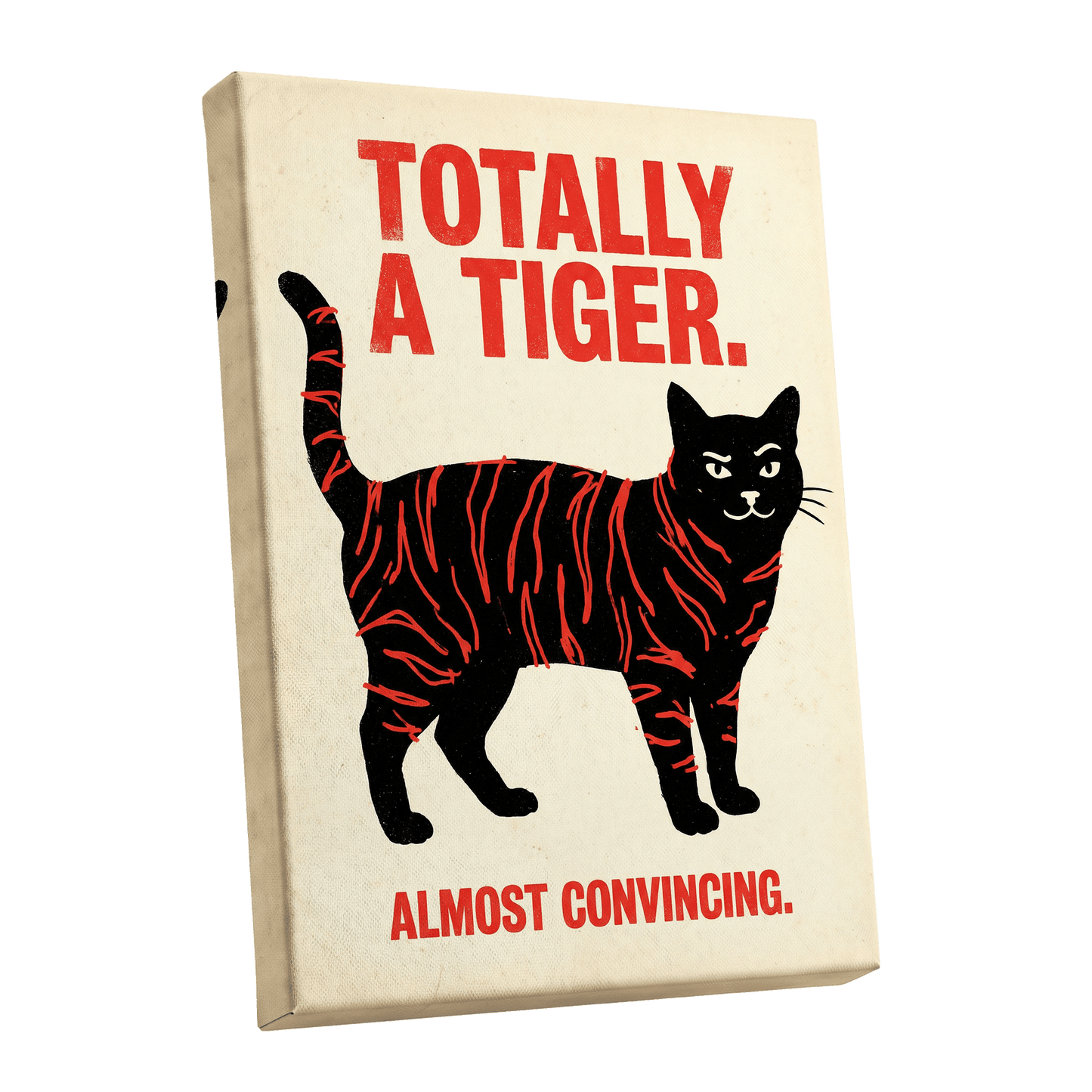 Feline in Tiger Mode, black, red, beige nature wall art shown as a stretched canvas wall art