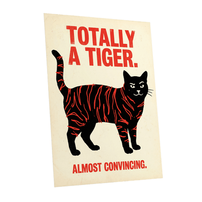 Feline in Tiger Mode, black, red, beige nature wall art shown as a unframed poster wall art print