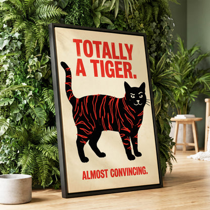 Feline in Tiger Mode, black, red, beige nature wall art displayed in a styled interior, gallery view 1