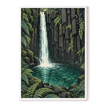 Fernfall Sanctuary, green, black, gray nature wall art, front artwork view