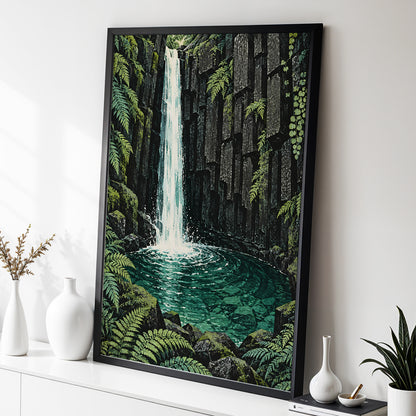Fernfall Sanctuary, green, black, gray nature wall art displayed in a styled interior, gallery view 2