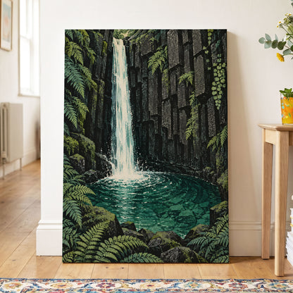 Fernfall Sanctuary, green, black, gray nature wall art displayed in a styled interior, gallery view 3