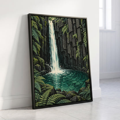 Fernfall Sanctuary, green, black, gray nature wall art displayed in a styled interior, gallery view 4