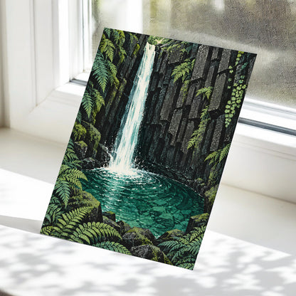 Fernfall Sanctuary, green, black, gray nature wall art displayed in a styled interior, gallery view 5