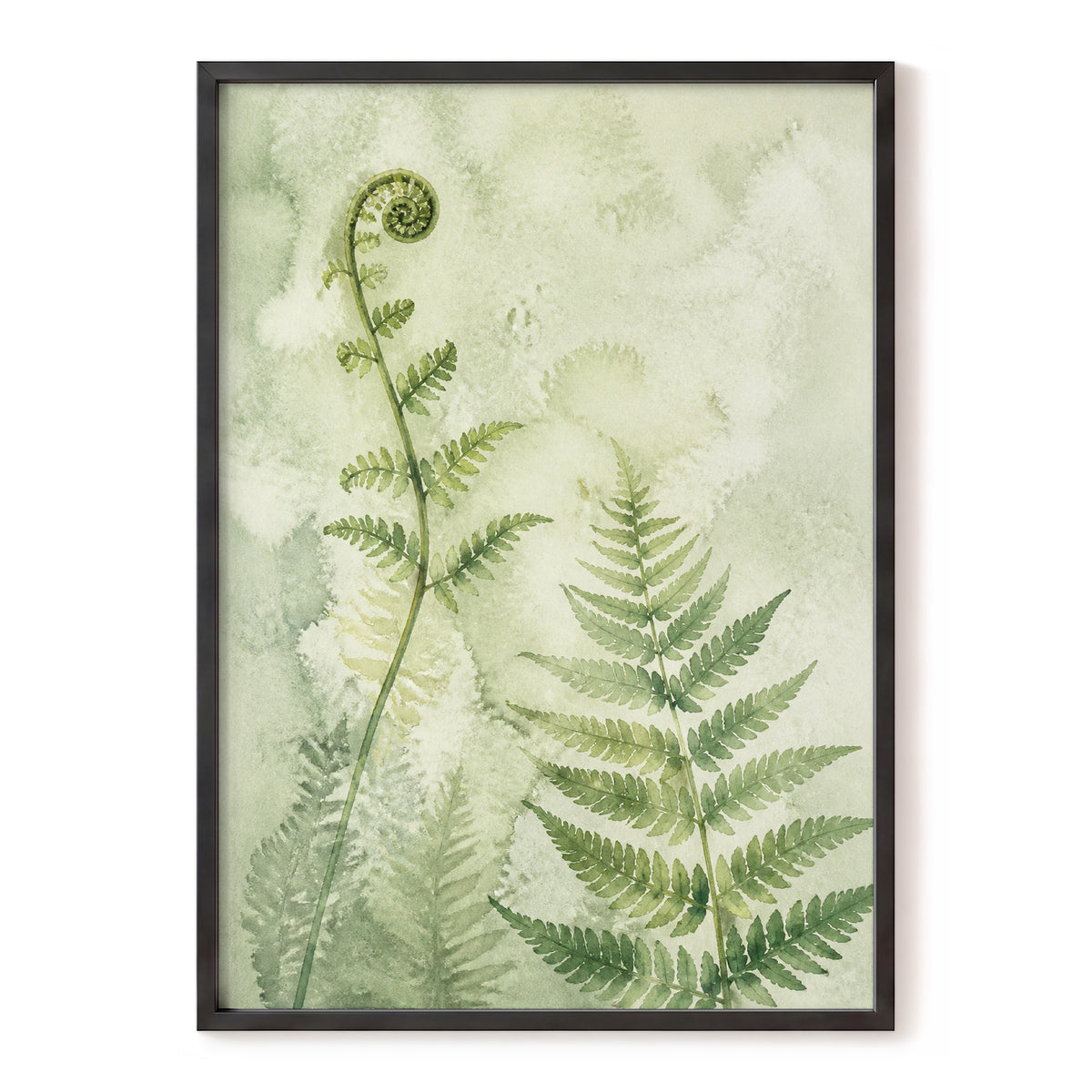 Fernlight Reverie, green, beige, white nature wall art, front artwork view