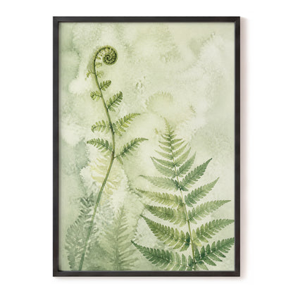 Fernlight Reverie, green, beige, white nature wall art, front artwork view