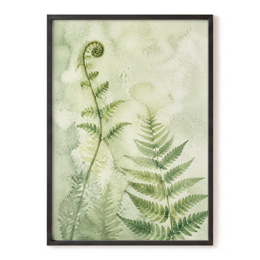 Fernlight Reverie, green, beige, white nature wall art, front artwork view