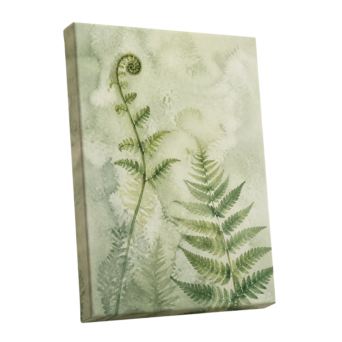 Fernlight Reverie, green, beige, white nature wall art shown as a stretched canvas wall art