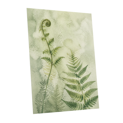 Fernlight Reverie, green, beige, white nature wall art shown as a unframed poster wall art print