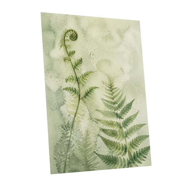 Fernlight Reverie, green, beige, white nature wall art shown as a unframed poster wall art print