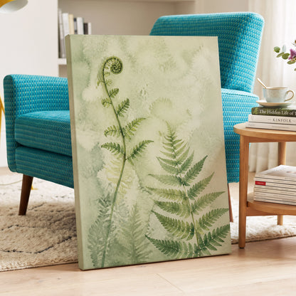 Fernlight Reverie, green, beige, white nature wall art displayed in a styled interior, gallery view 3
