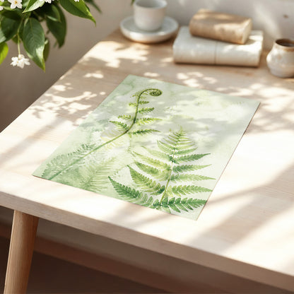 Fernlight Reverie, green, beige, white nature wall art displayed in a styled interior, gallery view 5