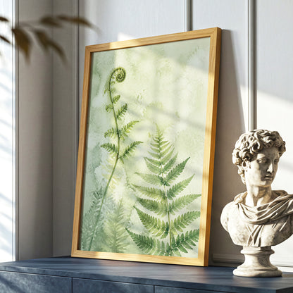 Fernlight Reverie, green, beige, white nature wall art displayed in a styled interior, gallery view 6
