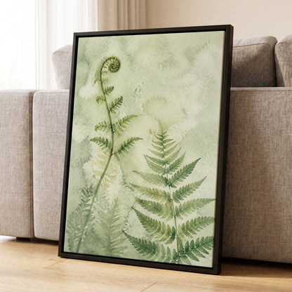 Fernlight Reverie, green, beige, white nature wall art displayed in a styled interior, gallery view 8