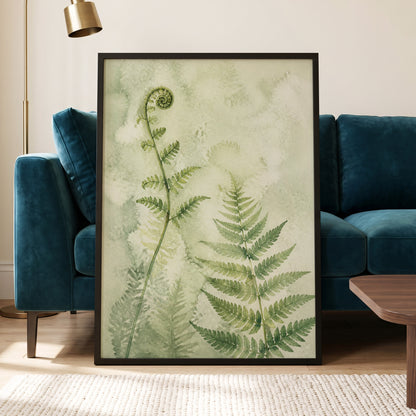 Fernlight Reverie, green, beige, white nature wall art displayed in a styled interior, gallery view 9